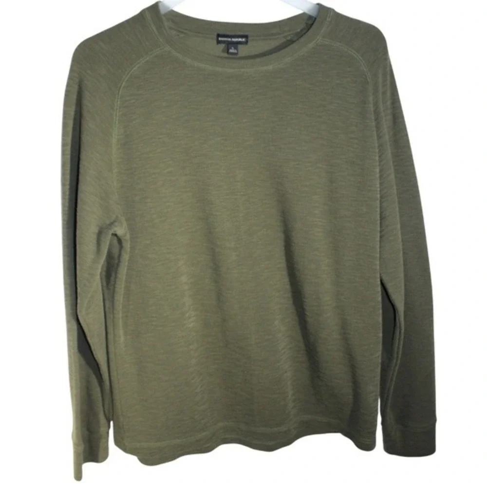 Banana Republic Mens Olive Green Slub Knit Long Sleeve Crewneck‎ Pullover Large